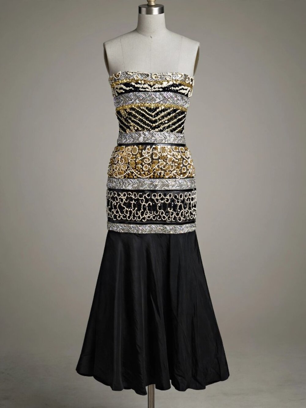 Alyse Designs Strapless Beaded Mermaid Gown Black Gold Size 10
